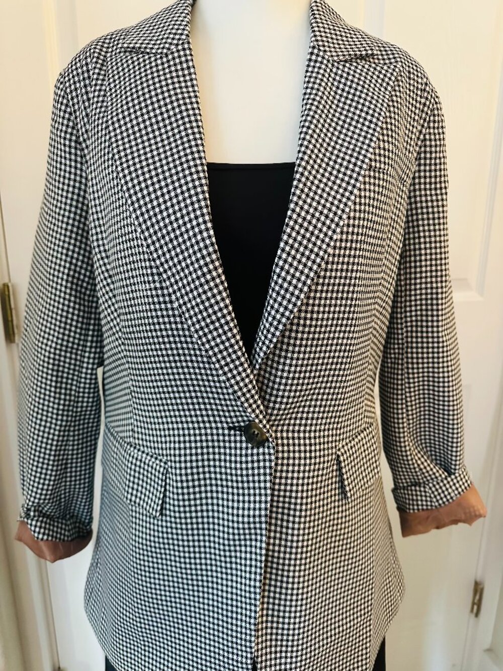 ✨ Chic Houndstooth Single-Button Blazer Jacket - Size Small